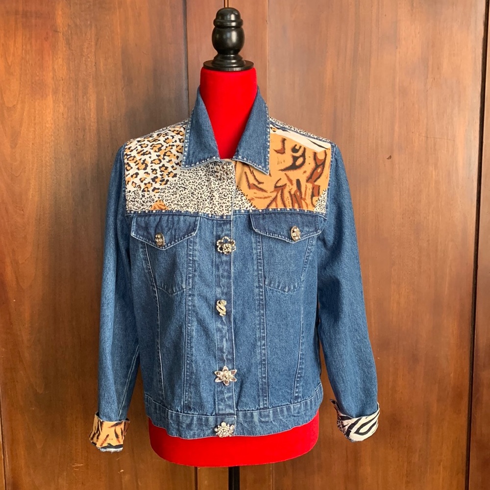 Y2K Safari Bling Denim Jacket M